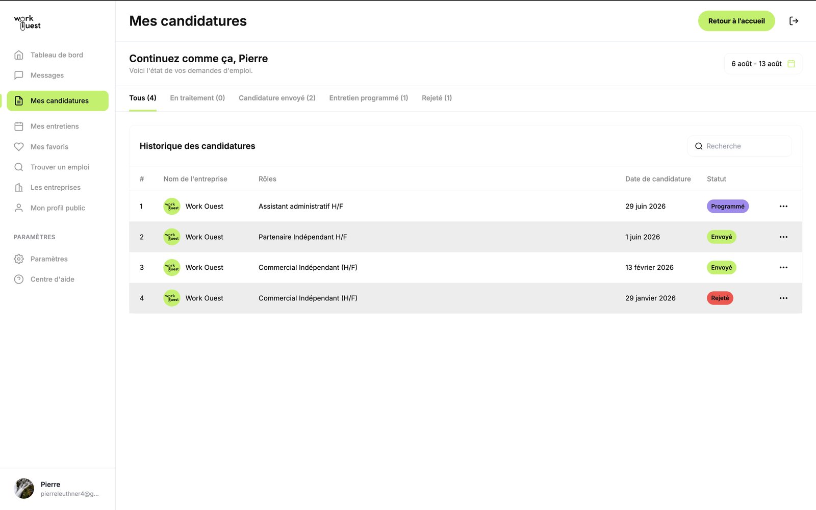 Mes candidatures